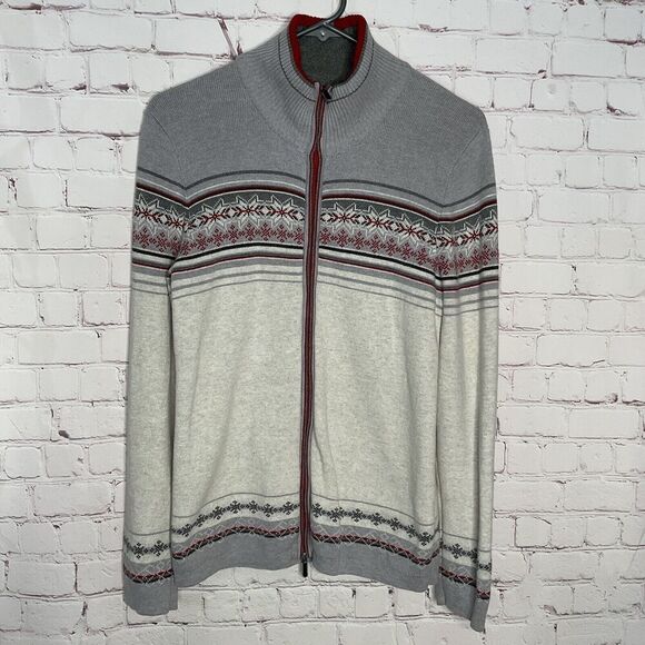 Vintage Eddie Bauer Sweater‎ Women Small Full Zip Gray Fair Isle Snowflakes Y2K - Picture 2 of 9
